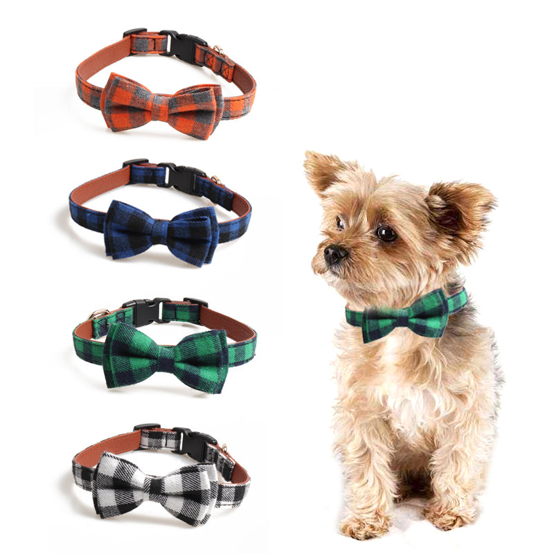 Plaid Bow Tie Pet Collar